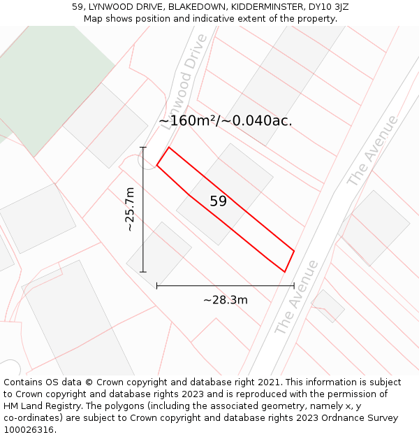 59, LYNWOOD DRIVE, BLAKEDOWN, KIDDERMINSTER, DY10 3JZ: Plot and title map