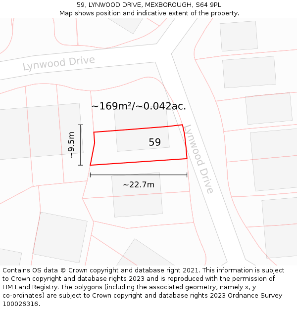59, LYNWOOD DRIVE, MEXBOROUGH, S64 9PL: Plot and title map