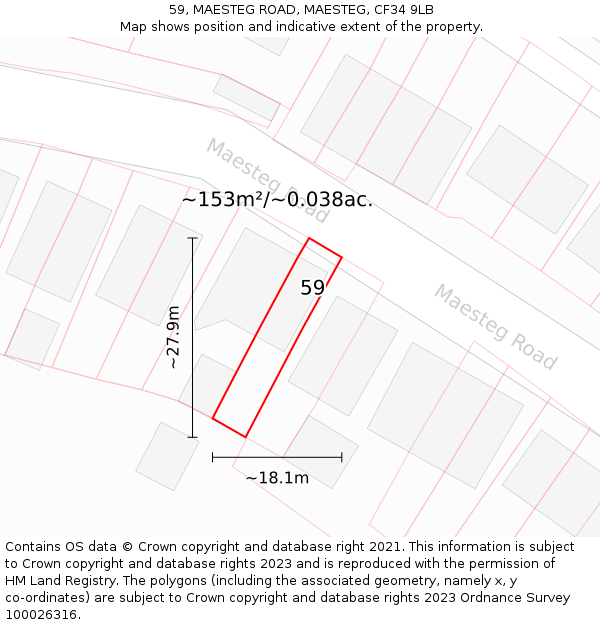 59, MAESTEG ROAD, MAESTEG, CF34 9LB: Plot and title map