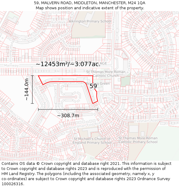 59, MALVERN ROAD, MIDDLETON, MANCHESTER, M24 1QA: Plot and title map