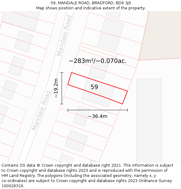 59, MANDALE ROAD, BRADFORD, BD6 3JS: Plot and title map