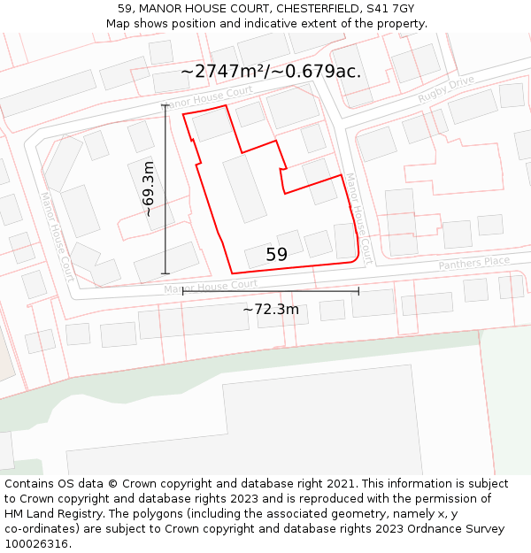 59, MANOR HOUSE COURT, CHESTERFIELD, S41 7GY: Plot and title map