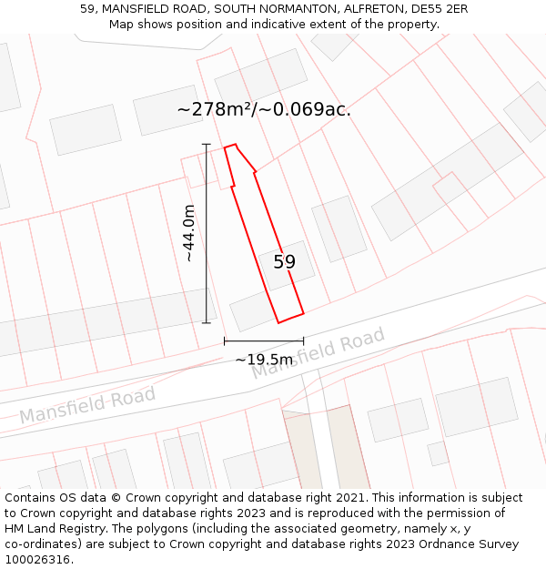 59, MANSFIELD ROAD, SOUTH NORMANTON, ALFRETON, DE55 2ER: Plot and title map