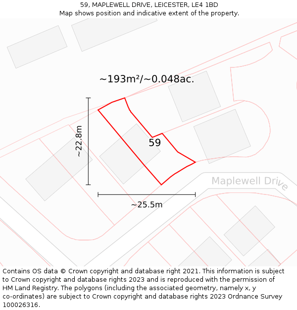 59, MAPLEWELL DRIVE, LEICESTER, LE4 1BD: Plot and title map