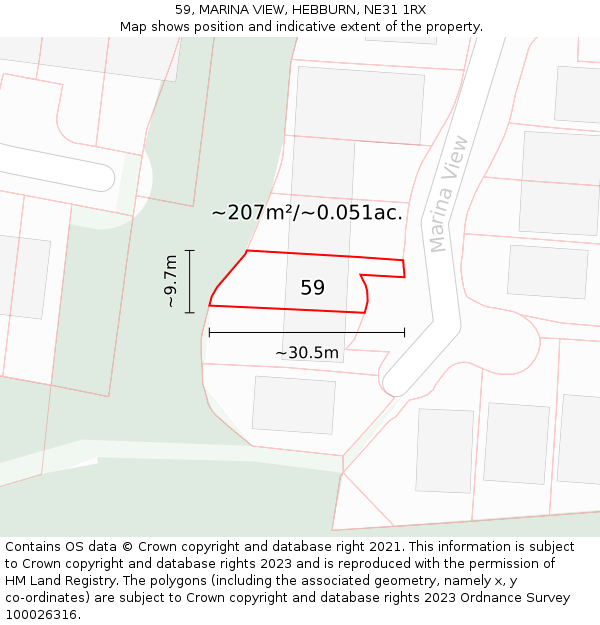 59, MARINA VIEW, HEBBURN, NE31 1RX: Plot and title map