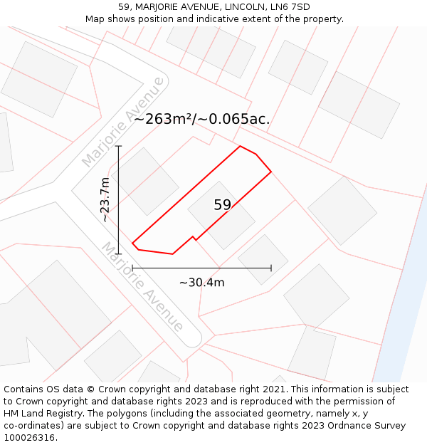 59, MARJORIE AVENUE, LINCOLN, LN6 7SD: Plot and title map