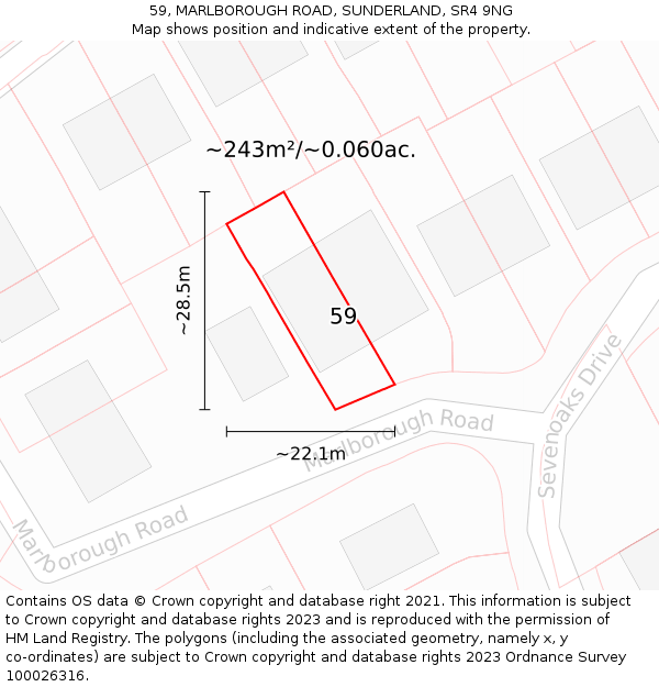 59, MARLBOROUGH ROAD, SUNDERLAND, SR4 9NG: Plot and title map