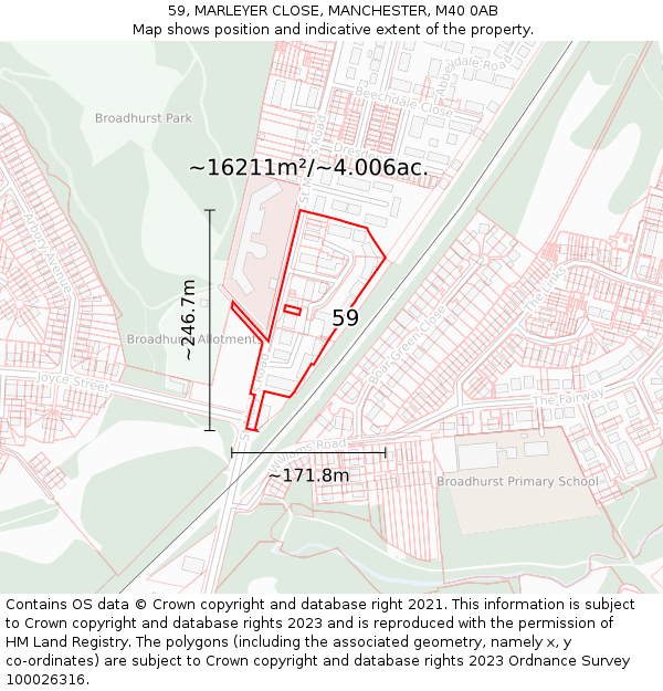 59, MARLEYER CLOSE, MANCHESTER, M40 0AB: Plot and title map