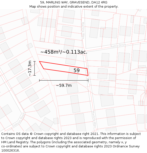 59, MARLING WAY, GRAVESEND, DA12 4RG: Plot and title map