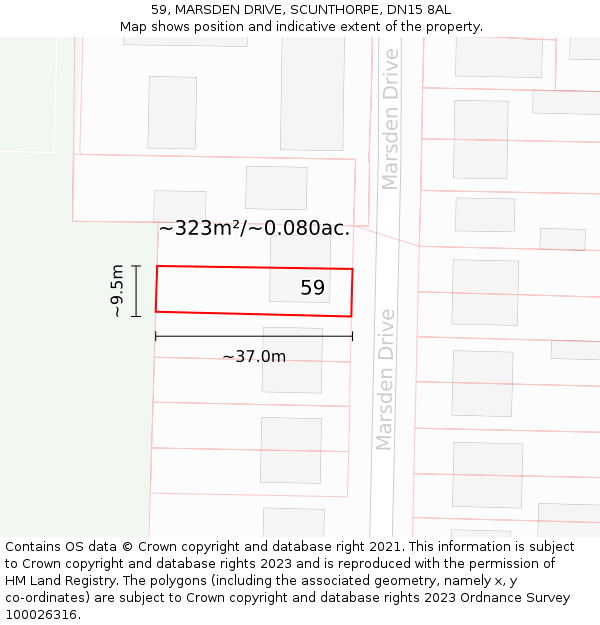59, MARSDEN DRIVE, SCUNTHORPE, DN15 8AL: Plot and title map
