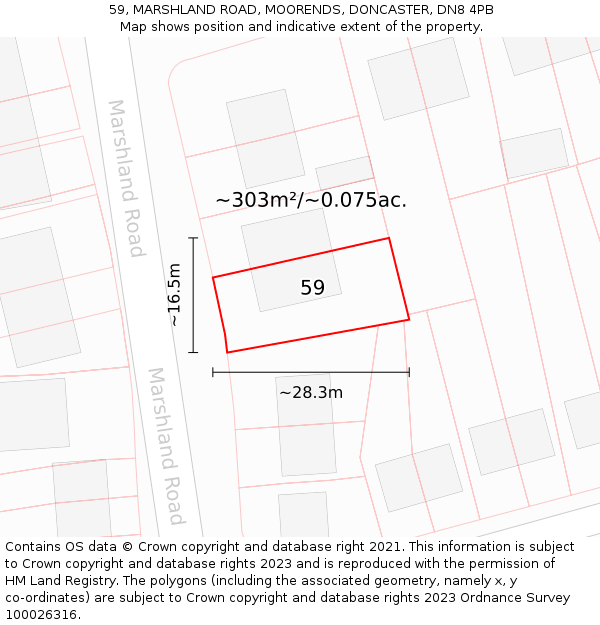 59, MARSHLAND ROAD, MOORENDS, DONCASTER, DN8 4PB: Plot and title map