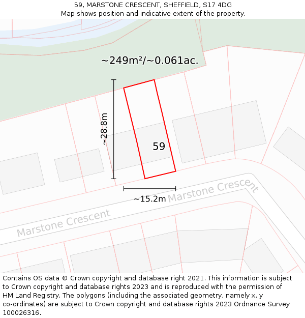 59, MARSTONE CRESCENT, SHEFFIELD, S17 4DG: Plot and title map