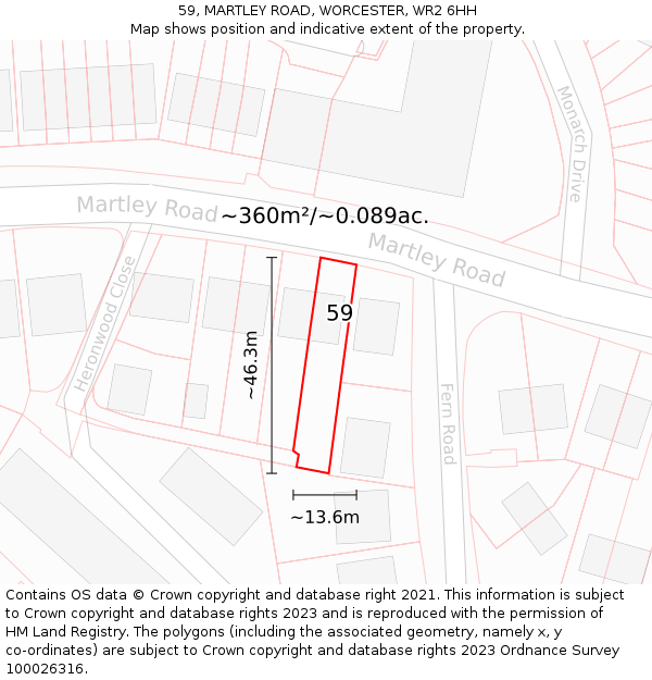 59, MARTLEY ROAD, WORCESTER, WR2 6HH: Plot and title map