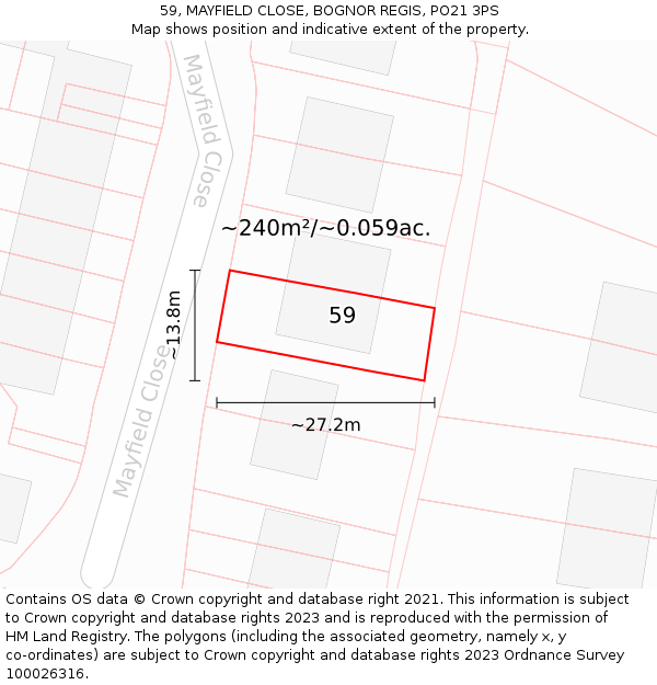 59, MAYFIELD CLOSE, BOGNOR REGIS, PO21 3PS: Plot and title map