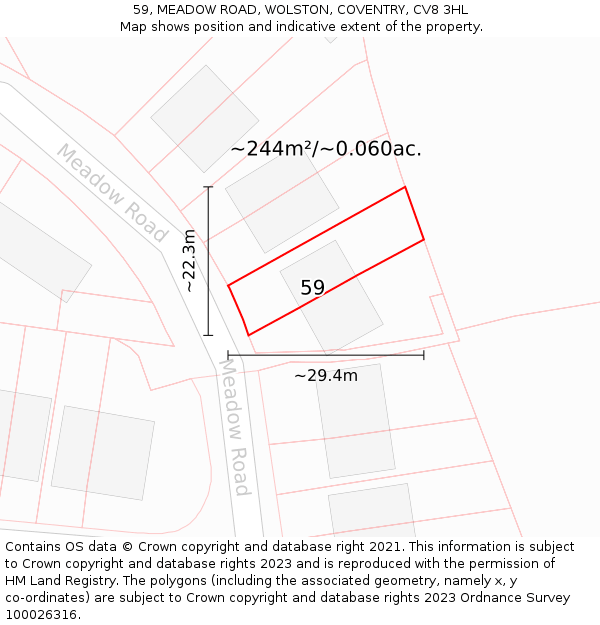 59, MEADOW ROAD, WOLSTON, COVENTRY, CV8 3HL: Plot and title map