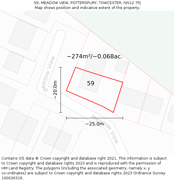 59, MEADOW VIEW, POTTERSPURY, TOWCESTER, NN12 7PJ: Plot and title map