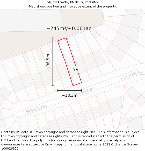 59, MEADWAY, ENFIELD, EN3 6NX: Plot and title map