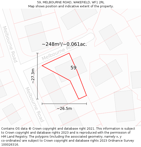 59, MELBOURNE ROAD, WAKEFIELD, WF1 2RL: Plot and title map
