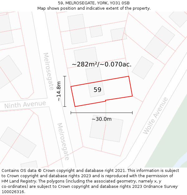59, MELROSEGATE, YORK, YO31 0SB: Plot and title map