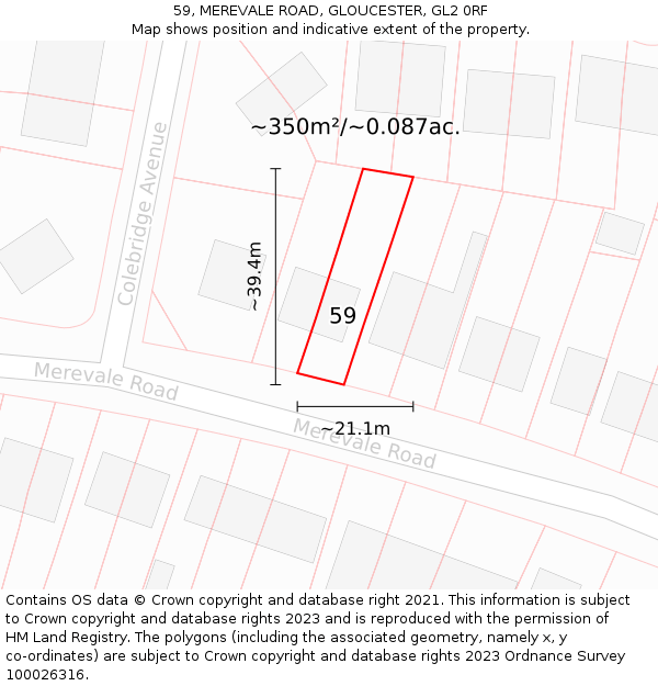 59, MEREVALE ROAD, GLOUCESTER, GL2 0RF: Plot and title map