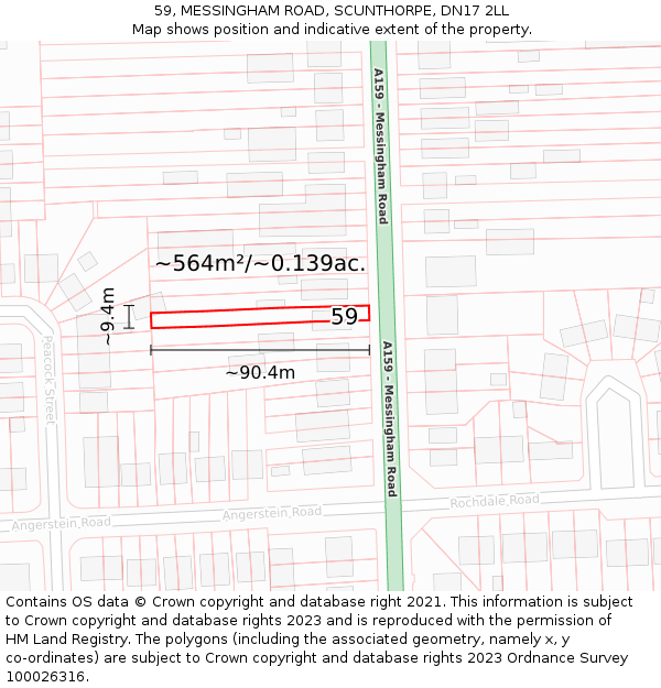 59, MESSINGHAM ROAD, SCUNTHORPE, DN17 2LL: Plot and title map
