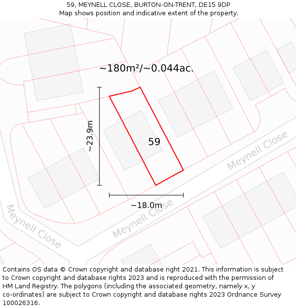 59, MEYNELL CLOSE, BURTON-ON-TRENT, DE15 9DP: Plot and title map