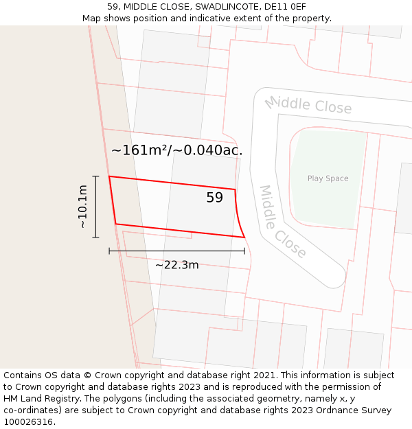 59, MIDDLE CLOSE, SWADLINCOTE, DE11 0EF: Plot and title map