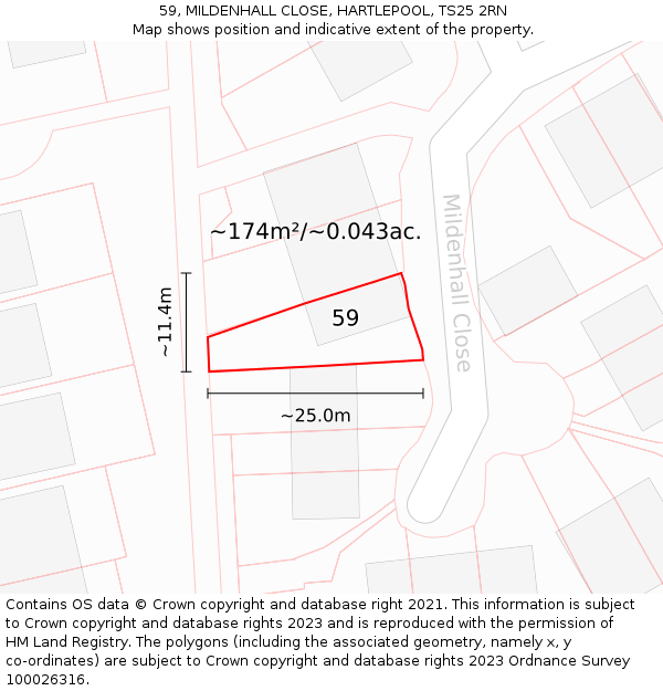 59, MILDENHALL CLOSE, HARTLEPOOL, TS25 2RN: Plot and title map