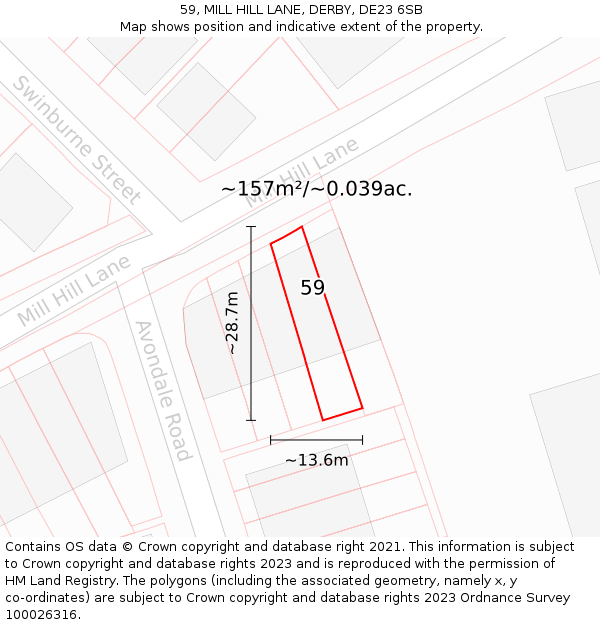 59, MILL HILL LANE, DERBY, DE23 6SB: Plot and title map