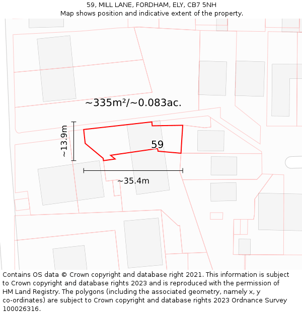 59, MILL LANE, FORDHAM, ELY, CB7 5NH: Plot and title map