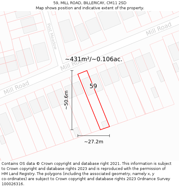 59, MILL ROAD, BILLERICAY, CM11 2SD: Plot and title map