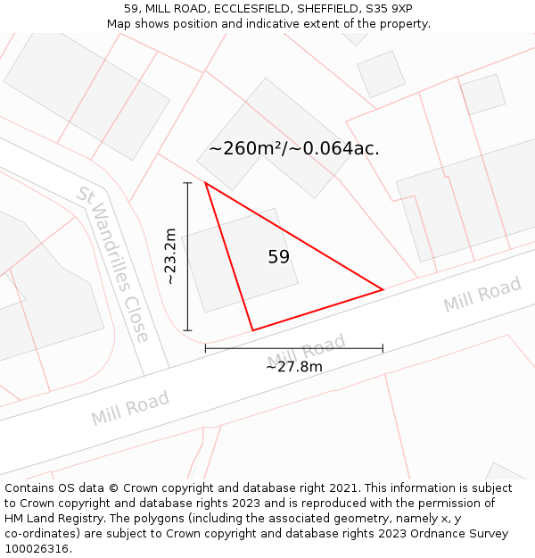 59, MILL ROAD, ECCLESFIELD, SHEFFIELD, S35 9XP: Plot and title map