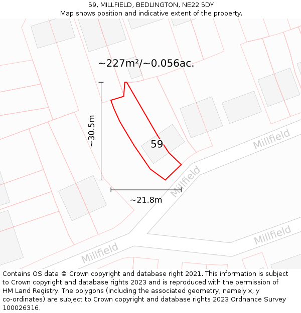 59, MILLFIELD, BEDLINGTON, NE22 5DY: Plot and title map