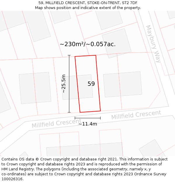 59, MILLFIELD CRESCENT, STOKE-ON-TRENT, ST2 7DF: Plot and title map