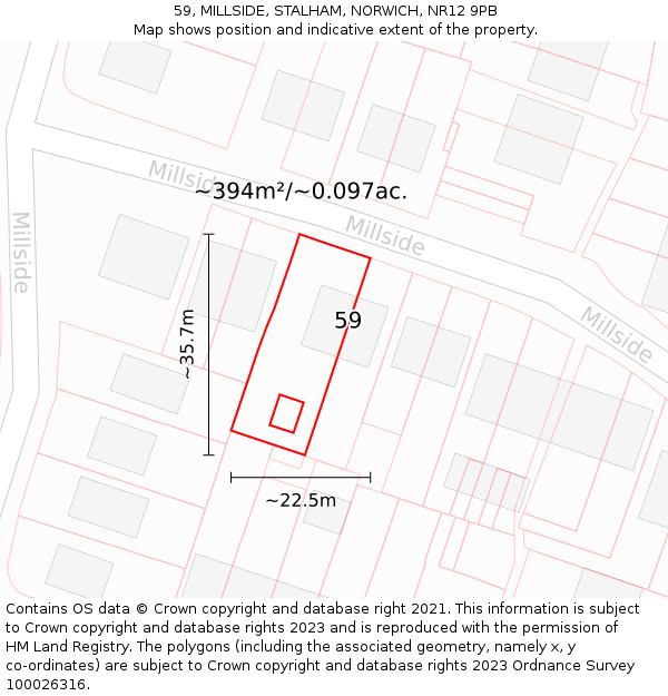 59, MILLSIDE, STALHAM, NORWICH, NR12 9PB: Plot and title map