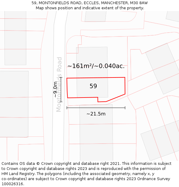 59, MONTONFIELDS ROAD, ECCLES, MANCHESTER, M30 8AW: Plot and title map