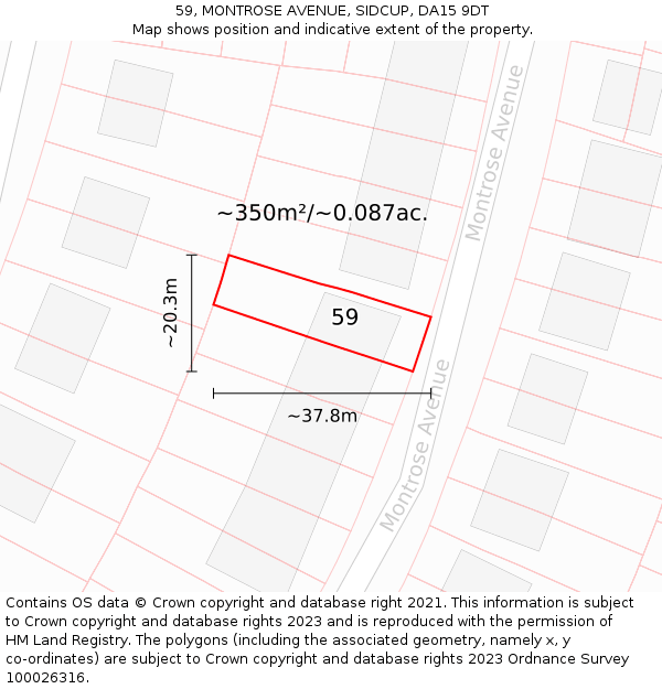59, MONTROSE AVENUE, SIDCUP, DA15 9DT: Plot and title map