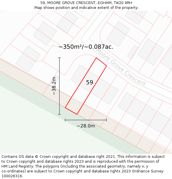 59, MOORE GROVE CRESCENT, EGHAM, TW20 9RH: Plot and title map