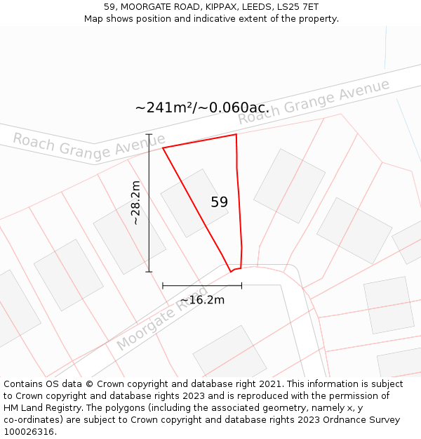 59, MOORGATE ROAD, KIPPAX, LEEDS, LS25 7ET: Plot and title map