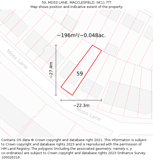 59, MOSS LANE, MACCLESFIELD, SK11 7TT: Plot and title map