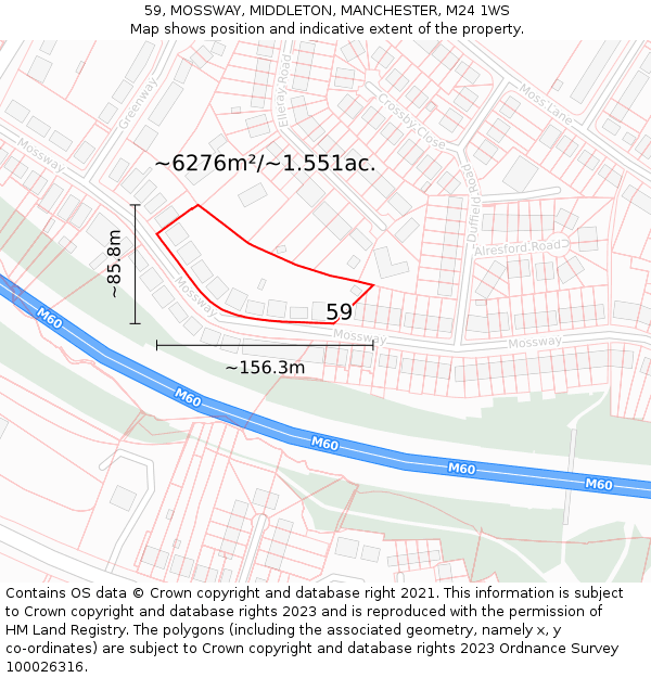 59, MOSSWAY, MIDDLETON, MANCHESTER, M24 1WS: Plot and title map