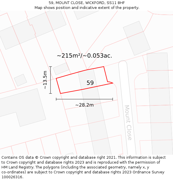 59, MOUNT CLOSE, WICKFORD, SS11 8HF: Plot and title map