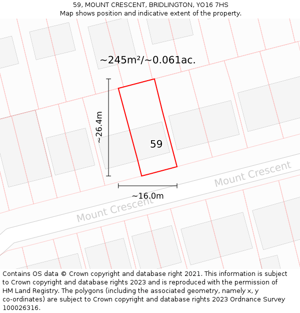 59, MOUNT CRESCENT, BRIDLINGTON, YO16 7HS: Plot and title map