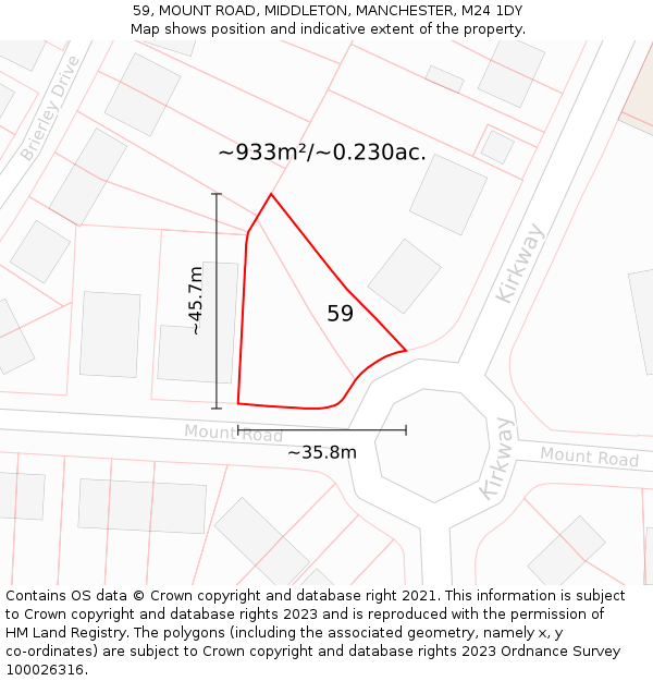 59, MOUNT ROAD, MIDDLETON, MANCHESTER, M24 1DY: Plot and title map