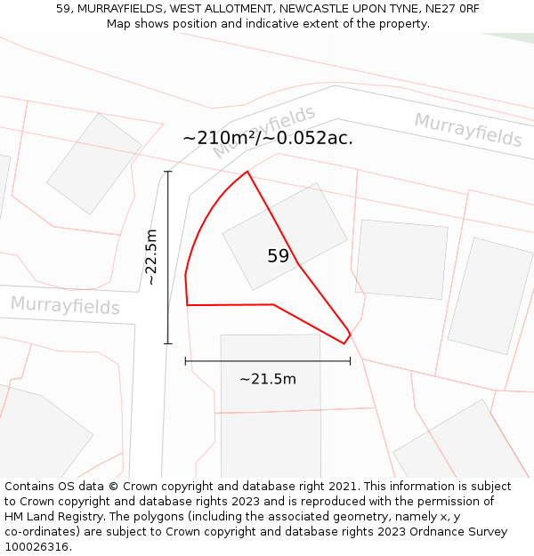 59, MURRAYFIELDS, WEST ALLOTMENT, NEWCASTLE UPON TYNE, NE27 0RF: Plot and title map