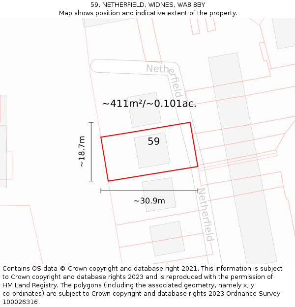 59, NETHERFIELD, WIDNES, WA8 8BY: Plot and title map
