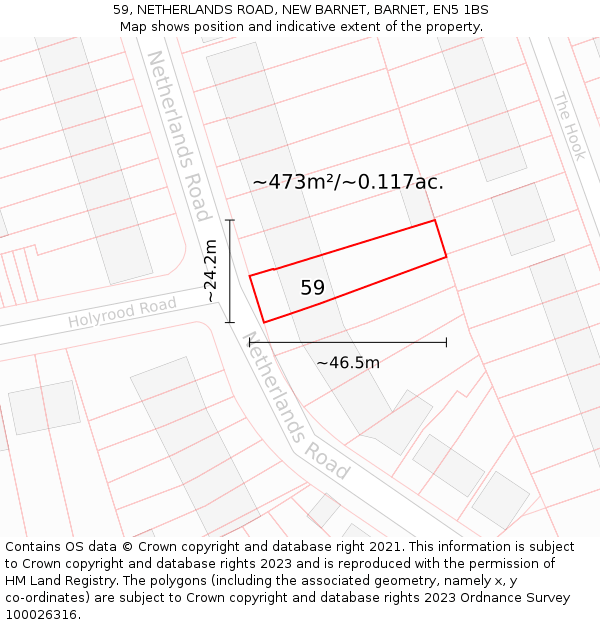 59, NETHERLANDS ROAD, NEW BARNET, BARNET, EN5 1BS: Plot and title map