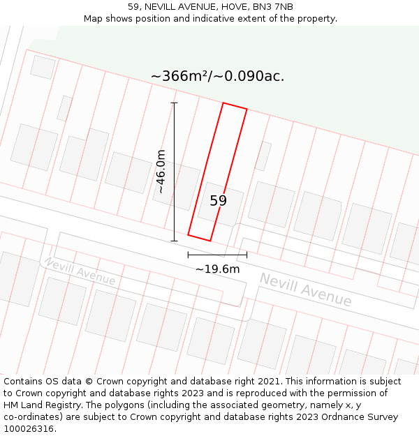 59, NEVILL AVENUE, HOVE, BN3 7NB: Plot and title map
