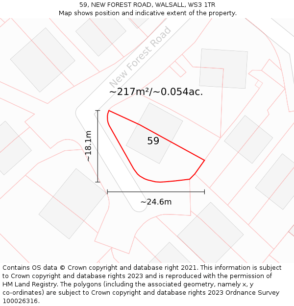 59, NEW FOREST ROAD, WALSALL, WS3 1TR: Plot and title map