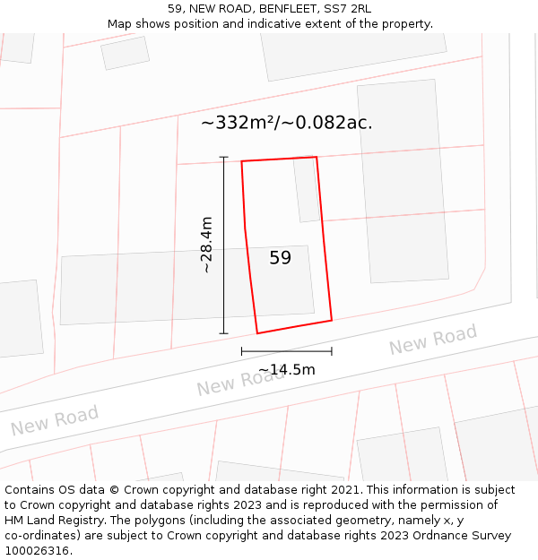59, NEW ROAD, BENFLEET, SS7 2RL: Plot and title map